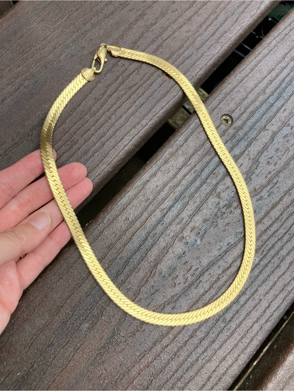 Vintage Gold Tone Thick Herringbone Necklace - Women's Jewelry
